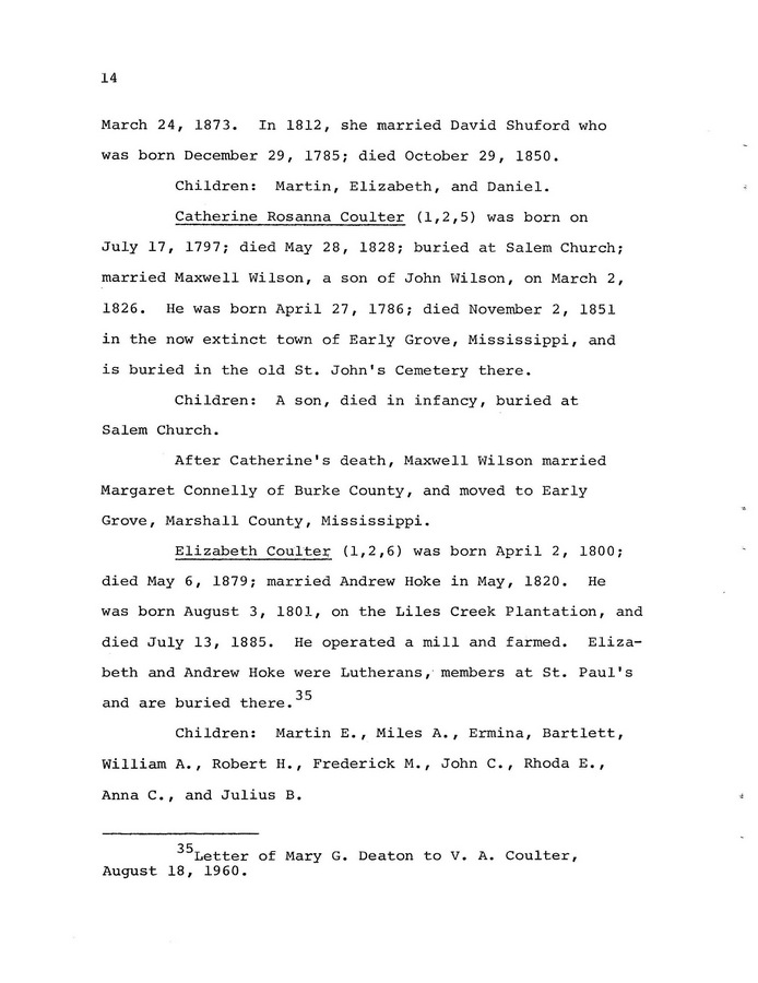 The Coulter Family of Catawba County, North Carolina, by Victor A. Coulter: Page 22
