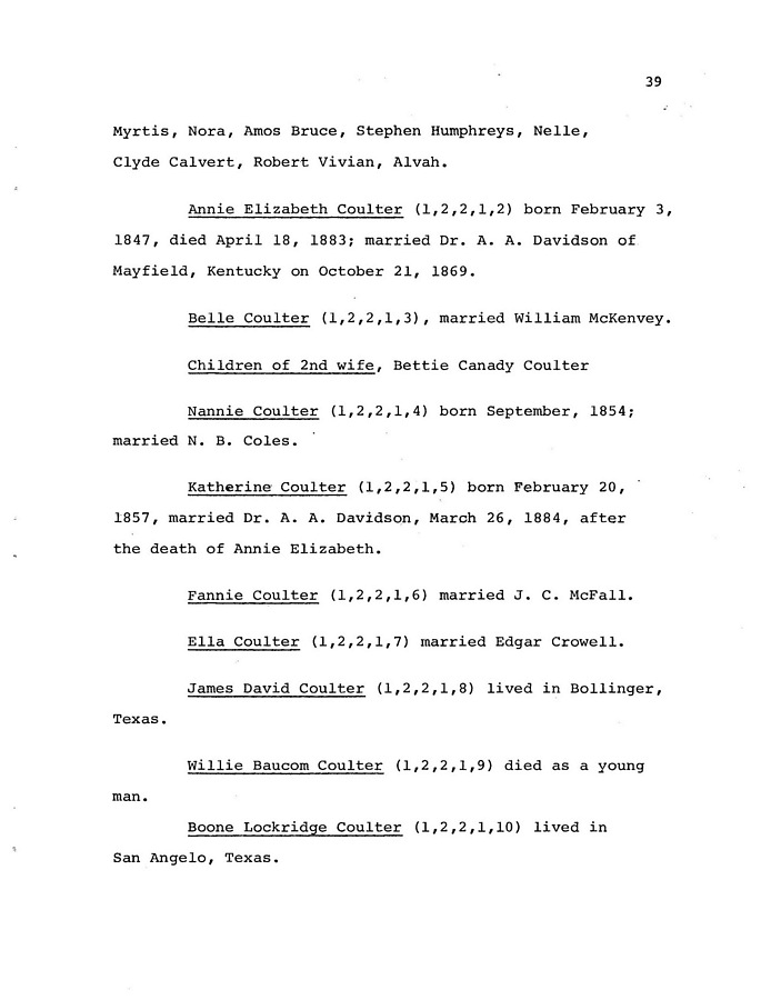 The Coulter Family of Catawba County, North Carolina, by Victor A. Coulter: Page 47
