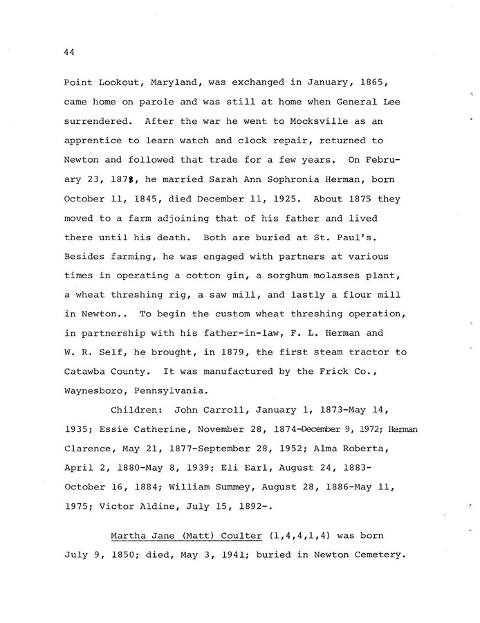 The Coulter Family of Catawba County, North Carolina, by Victor A. Coulter: Page 52