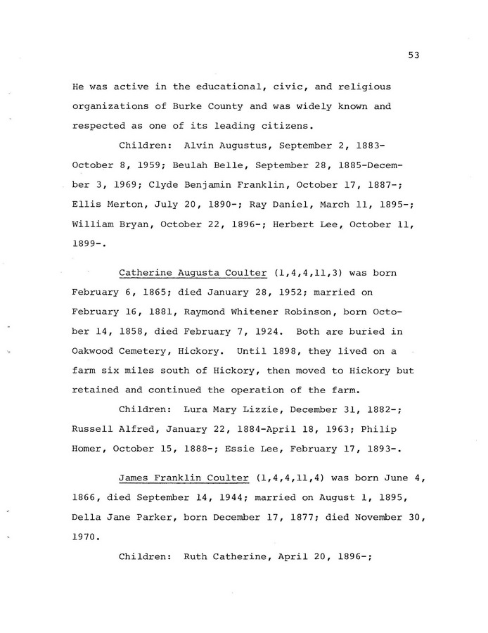The Coulter Family of Catawba County, North Carolina, by Victor A. Coulter: Page 61