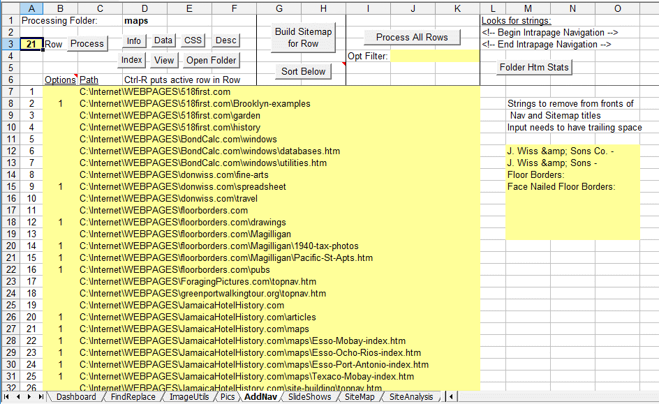 add nav code sheet