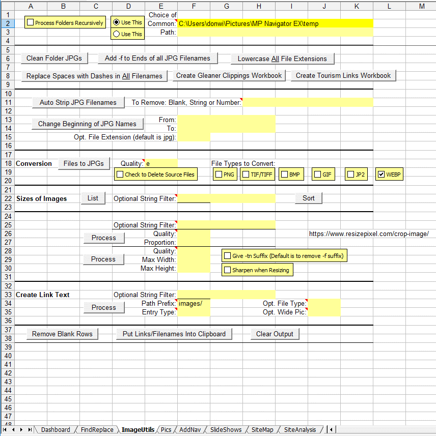 image utilities sheet